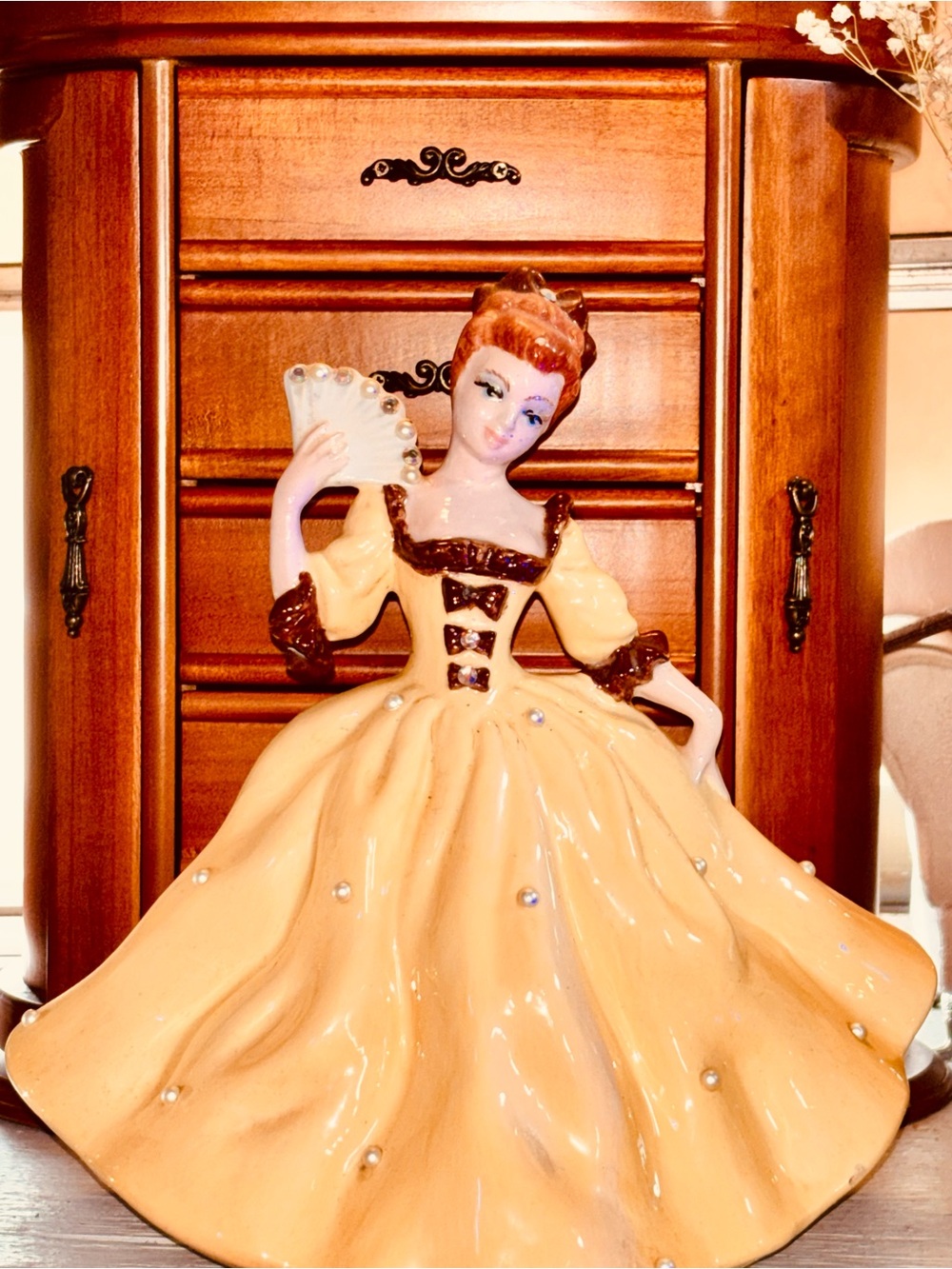 Vintage Porcelain Lady Figurine in Soft Yellow Ball Gown (RARE ITEM)
